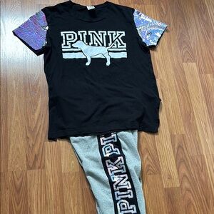 Victoria’s Secret Pink Mermaid Sequin Tshirt Jogger Set Sz S